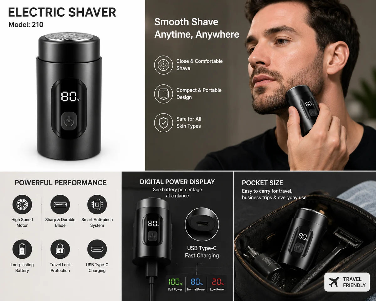 Digital Display Pocket Shaver – USB-C Rechargeable