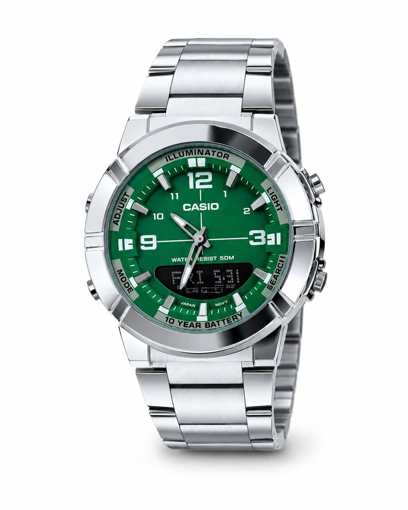 Casio Analog-Digital Illuminator Watch with Steel Bracelet