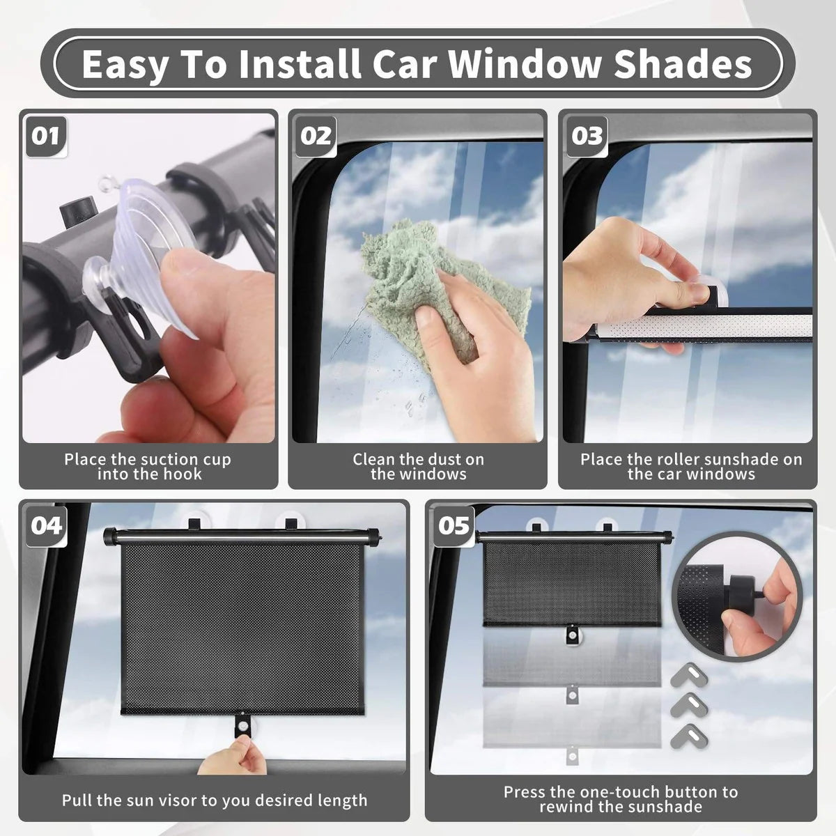 Retractable Car Window Sun Shades – 2-Piece Set