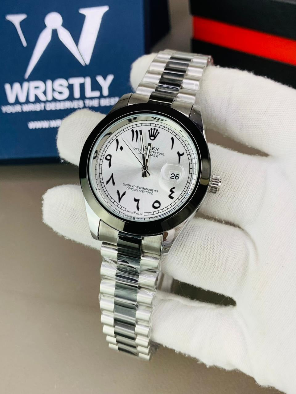 Silver & Black Men's Watch with Date Display